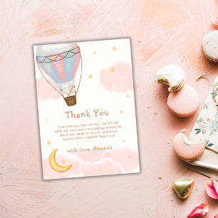 Tarjeta De Agradecimiento Globo aerostático rosa luna estrella baby shower n