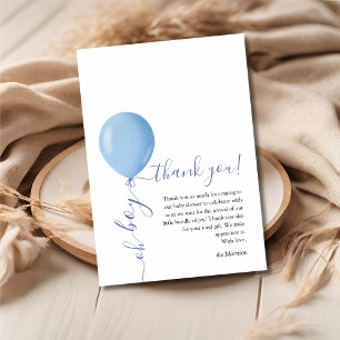 Tarjeta De Agradecimiento Globo azul minimalista Oh Boy Baby Shower