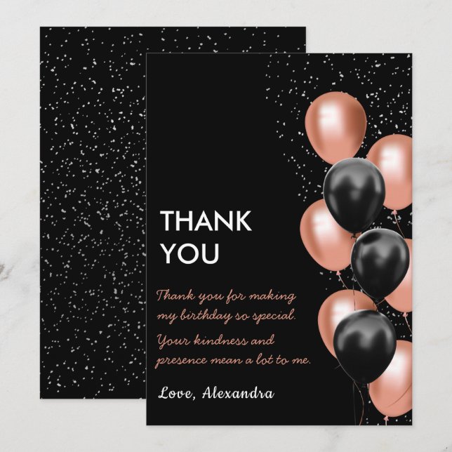 Tarjeta De Agradecimiento Globo Chic de Oro Rosa (Anverso / Reverso)