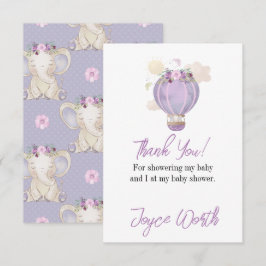 Tarjeta De Agradecimiento Globo de aire caliente de elefante morado gracias