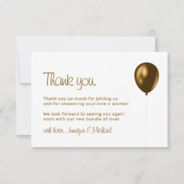 Tarjeta De Agradecimiento Globo de bebé Bronce Dorado Gracias