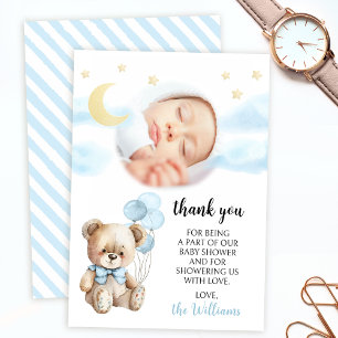 Tarjeta De Agradecimiento Globo de osito de peluche azul para baby shower de