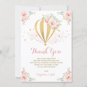 Tarjeta De Agradecimiento Globo floral Baby Shower del aire caliente del oro