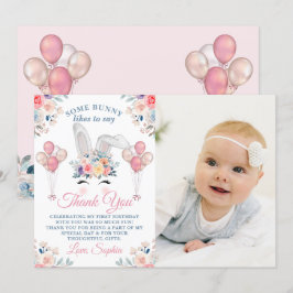Tarjeta De Agradecimiento Globo floral de Some Bunny rosa para foto de cumpl