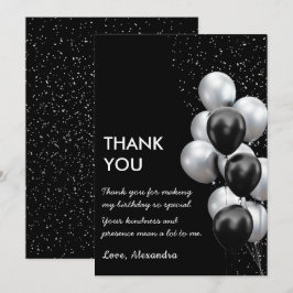 Tarjeta De Agradecimiento Globo Gris Chic Negra