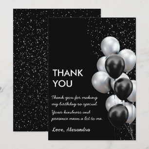 Tarjeta De Agradecimiento Globo Gris Negro Chic 
