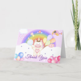 Tarjeta De Agradecimiento Globo Pastel Unicornio Rainbow Baby Shower