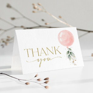 Tarjeta De Agradecimiento Globo rosa, eucalipto, vegetación, Baby Shower