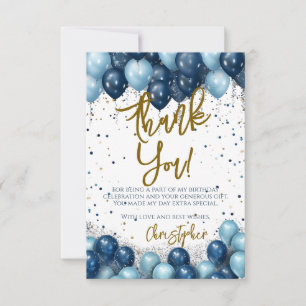 Tarjeta De Agradecimiento Globos Azules Cumpleaños