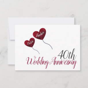 Tarjeta De Agradecimiento Globos con corazones rojos por el 40 aniversario d