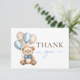 Tarjeta De Agradecimiento Globos Cute Teddy Bear | Baby Shower Blue Boy