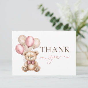 Tarjeta De Agradecimiento Globos Cute Teddy Bear   Baby Shower Blue Boy