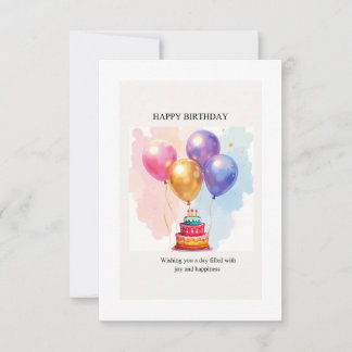 Tarjeta De Agradecimiento Globos de acuarela elegante y pastel de cumpleaños