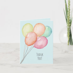 Tarjeta De Agradecimiento Globos de Acuarela en Azul para el Primer Cumpleañ