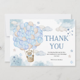 Tarjeta De Agradecimiento Globos de aire caliente azul Teddy Bear Baby Showe