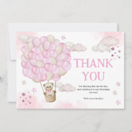 Tarjeta De Agradecimiento Globos de aire caliente rosados Teddy Bear Baby Sh