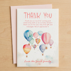 Tarjeta De Agradecimiento Globos de aire caliente volar bebé ducha gracias
