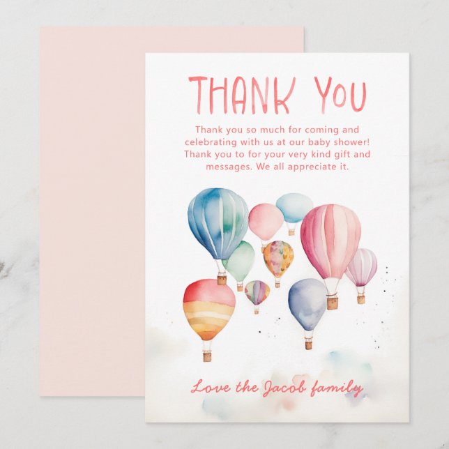 Tarjeta De Agradecimiento Globos de aire caliente volar bebé ducha gracias (Anverso / Reverso)