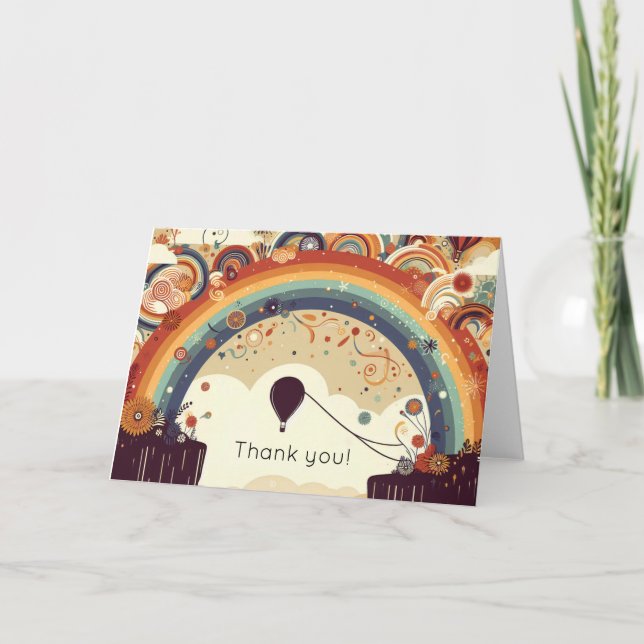 Tarjeta De Agradecimiento Globos de aire caliente y arcos de lluvia (Anverso)