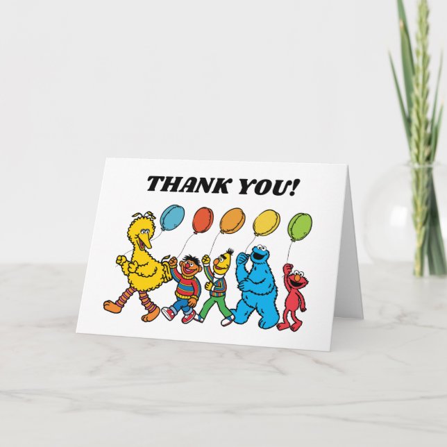 Tarjeta De Agradecimiento Globos de Amigos de Sesame Street Cumpleaños (Anverso)