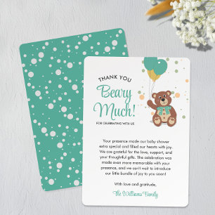 Tarjeta De Agradecimiento Globos de Cubo de Oso Cubo Género Baby Shower Neut