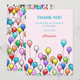 Tarjeta De Agradecimiento Globos de Cumpleaños