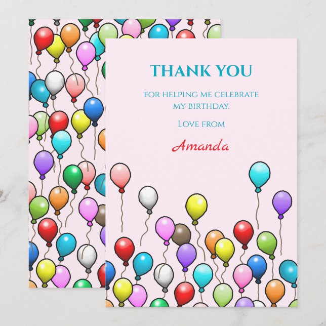 Tarjeta De Agradecimiento Globos de cumpleaños (Anverso / Reverso)