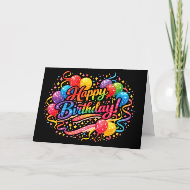 Tarjeta De Agradecimiento Globos de Cumpleaños con Confeti de Arcoíris  (Anverso)