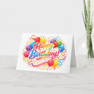 Tarjeta De Agradecimiento Globos de Cumpleaños con Confeti de Arcoíris 