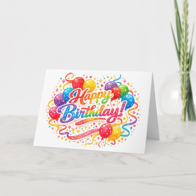 Tarjeta De Agradecimiento Globos de Cumpleaños con Confeti de Arcoíris  (Anverso)