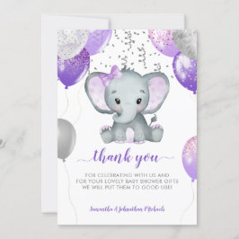 Tarjeta De Agradecimiento Globos de elefante lindo Chica