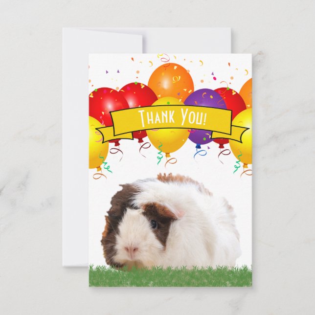 Tarjeta De Agradecimiento Globos de Fiesta Cute Guinea Pig Banner Amarillo (Anverso)