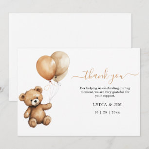 Tarjeta De Agradecimiento Globos de osito de peluche baby shower Neutralidad