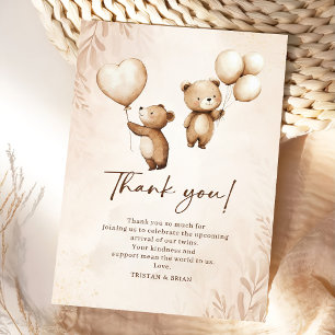 Tarjeta De Agradecimiento Globos de osito de peluche para baby shower de gem