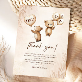 Tarjeta De Agradecimiento Globos de osito de peluche para cumpleaños de geme