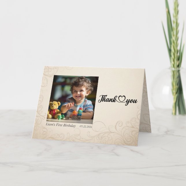 Tarjeta De Agradecimiento Globos de Osito Niños Foto Cumpleaños (Anverso)