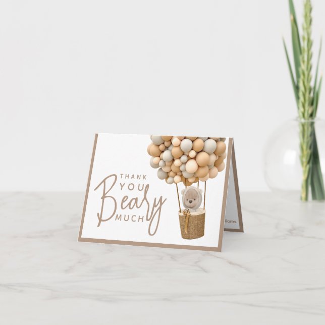 Tarjeta De Agradecimiento Globos de oso Baby Shower moderno neutral de géner (Anverso)