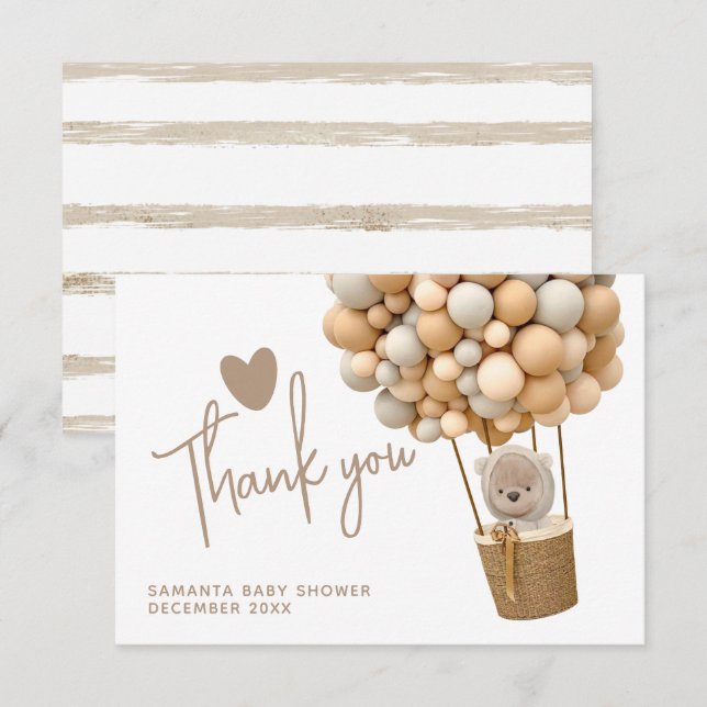 Tarjeta De Agradecimiento Globos de oso Baby Shower moderno neutral de géner (Anverso / Reverso)