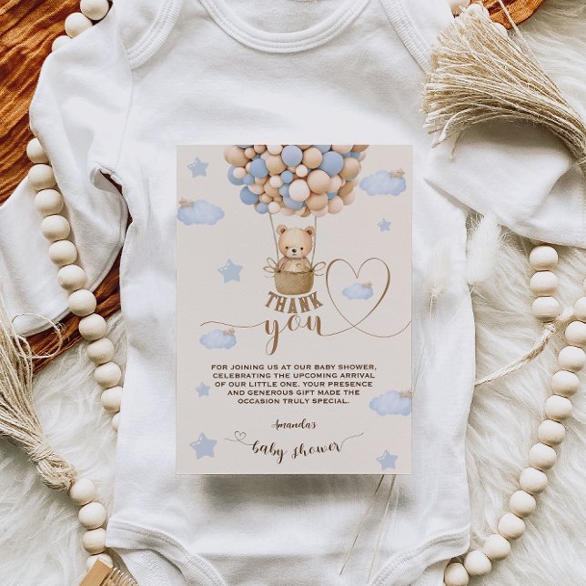 Tarjeta De Agradecimiento Globos de oso Bearly Wait Boy Shower Gracias (Subido por el creador)