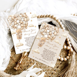 Tarjeta De Agradecimiento Globos de oso Bearly Wait Gold Baby Shower
