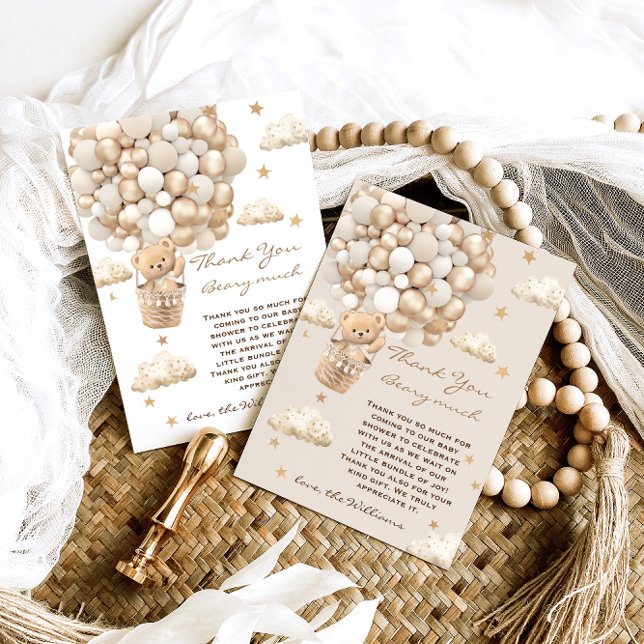 Tarjeta De Agradecimiento Globos de oso Bearly Wait Gold Baby Shower (Subido por el creador)