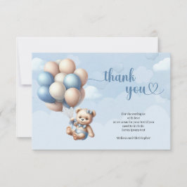 Tarjeta De Agradecimiento Globos de oso de peluche azul y marrón de color ac