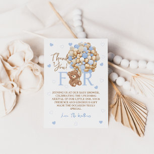 Tarjeta De Agradecimiento Globos de oso fiesta de bebé azul dorado 
