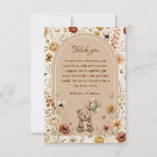 Tarjeta De Agradecimiento Globos de oso lindo Boho floral Baby Shower