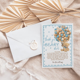 Tarjeta De Agradecimiento Globos de oso moderno Bearly Wait Baby Shower azul
