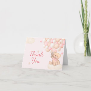 Tarjeta De Agradecimiento Globos de oso rosa para baby shower de niña