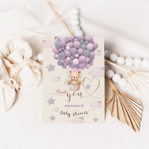 Tarjeta De Agradecimiento Globos de Osos Esperan con Ansia Rosa Bebé Gracias