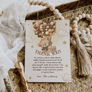 Tarjeta De Agradecimiento Globos de Osos Marrón Neutral Boho Baby Shower