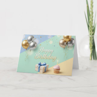 Tarjeta De Agradecimiento Globos Elegantes & Cupcake – Feliz Cumpleaños Mode