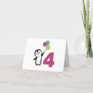 Tarjeta De Agradecimiento Globos Penguin Cuarto Cumpleaños Para Niños Gracia